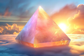 Wall Mural - abstract pyramid with vibrant colors and clouds creating a surreal and captivating visual
