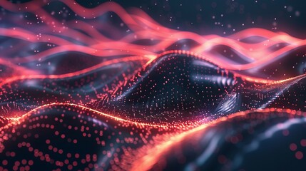 Wall Mural - Vector illustration of a wave pattern with abstract digital particles background Future technology concept