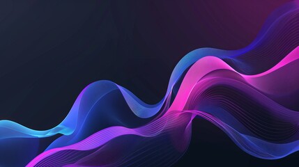 Wall Mural - Vector illustration of smooth waves on a dark background designed with a purple and blue gradient transition