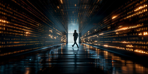 Abstract binary coding on dark background. Matrix and security concept. 3D Rendering.