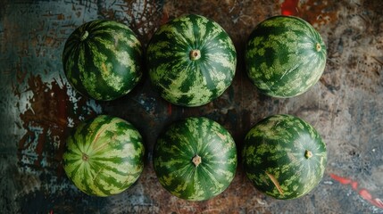 Sticker - Photo of four watermelons from above on a table