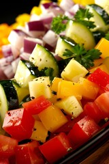 Wall Mural - Colorful vegetable bowl with artistic arrangement and soft lighting for vibrant display