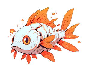 Poster - A cartoon fish with a white body and orange fins