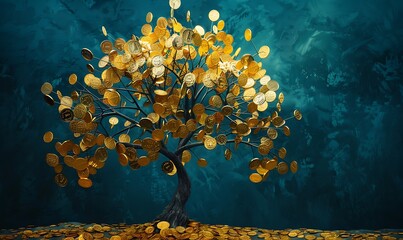 Poster - Golden Money Tree Symbol of Wealth and Prosperity