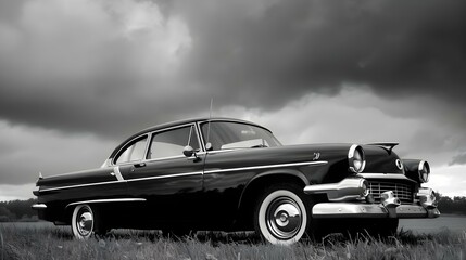 Classic black and white photo of a car