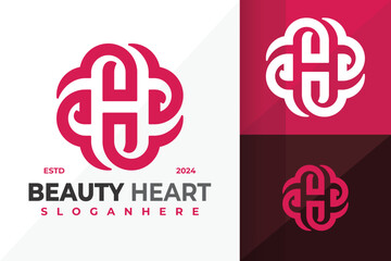 Wall Mural - Letter H Beauty Heart Logo design vector symbol icon illustration