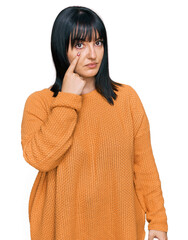 Sticker - Young hispanic woman wearing casual clothes pointing to the eye watching you gesture, suspicious expression