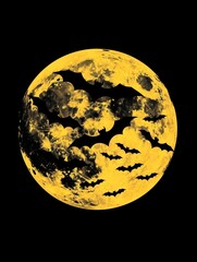 Canvas Print - A yellow moon with bats flying around it