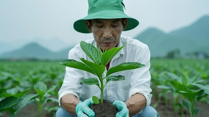 Wall Mural - Engaging image showcasing farmers implementing climate-smart agriculture solutions, adapting to natural conditions with technological innovations. Height Resolution Photo, , Minimalism,