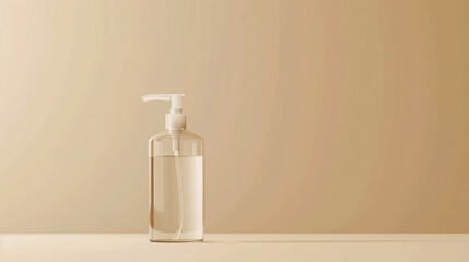 minimalist clear plastic pump bottle on beige background for clean design aesthetic