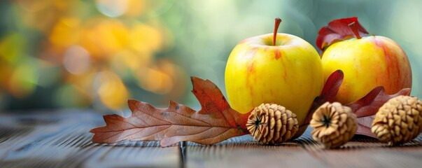 13 Close-up of yellow apple and oak leaf, intricate textures, detailed view, natural patterns