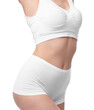 © New Africa - Diet and weight loss concept. Woman with slim body against white background, closeup
