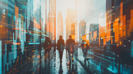 Wall Mural - Group of business people silhouettes in modern office building and business network concept. Human resources