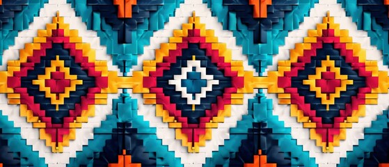 Wall Mural - Design a vibrant cross-stitch pattern with Indian geometric shapes