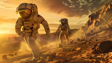 Wall Mural - exploration of astronauts in futuristic space suits