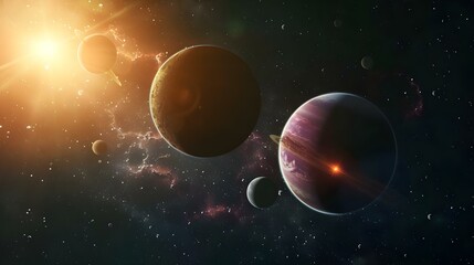 Wall Mural - distant planet system in space with exoplanets