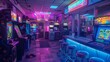 © Daniel - 1990s retro video game arcade bathed in neon lights