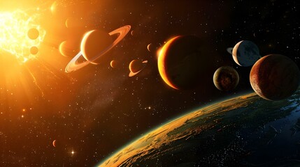 Wall Mural - distant planet system in space with exoplanets