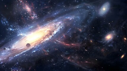 Wall Mural - stunning cosmic scene with swirling galaxies and star