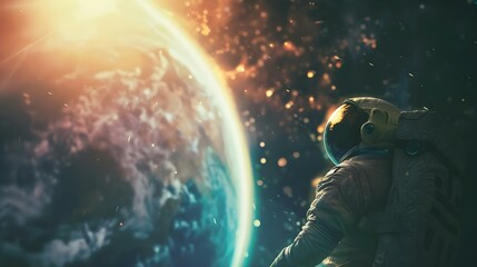 Wall Mural - spaceman and planet concept in space