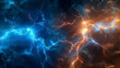 © Mutshino_Artwork - Dynamic Blue and Orange Lightning Bolts in Dark Abstract Background..