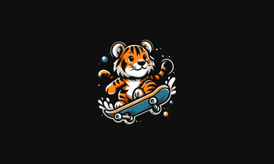 Wall Mural - tiger playing skateboard vector flat design