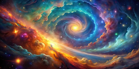 Wall Mural - vibrant and surreal cosmic landscape with colorful swirling nebulae and stars, cosmic, abstract, col