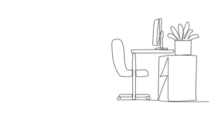 Poster - Animated self drawing of single one line drawing Arabian man bowed while holding his hand on his work chair. Stretch the body to relieve stiffness. Working overtime on weekend. Full length animation