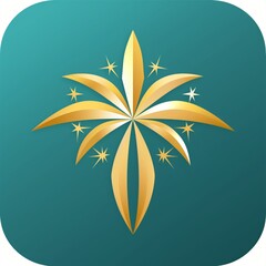 Poster - Stylized Gold Star Icon with Sparkles on Teal Background