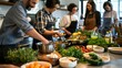 © Isabella - Group of people preparing natural foods in the kitchen