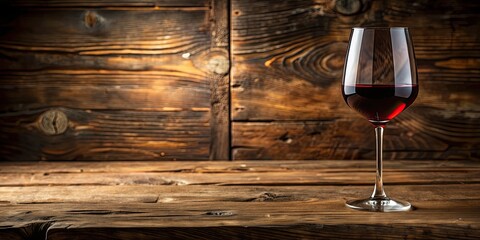 Sticker - A glass of red wine on a rustic wooden table , wine, red, glass, table, beverage, alcohol, drink, refreshment