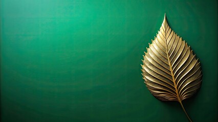 Poster - Green background with a gold leaf, elegant and luxurious design for backgrounds, wallpaper, or decorations, green