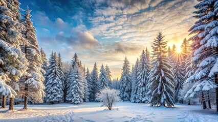 Wall Mural - Winter forest landscape with snow-covered trees and serene atmosphere, winter, forest, snow, trees, cold, nature, serene, white