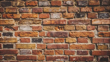 Sticker - Close-up of a weathered red brick wall , textured, background, architecture, vintage, urban, construction, rough, grunge