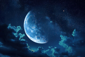 Wall Mural - a large crescent moon is shining brightly in the night sky.