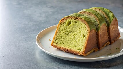 Poster - Delicious matcha pound cake on a white plate, matcha, pound cake, dessert, green tea, sweet, Japanese, baked, pastry, confectionery, tasty