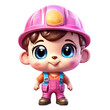 © eaglesky - A cartoon character wearing a pink hard hat and overalls. The character is smiling and he is happy. Isolated on PNGs transparent background.