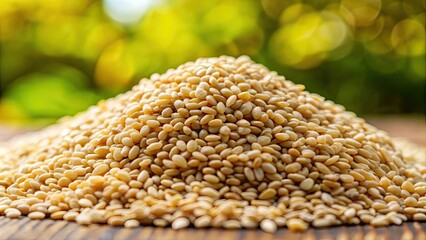 Sticker - Close-up of a pile of sesame seeds with a blurred background, sesame seeds, close-up, pile, food, ingredient, organic