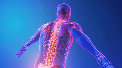 Illustration of the spine with ankylosing spondylitis, emphasizing the medical condition and the importance of treatment and care