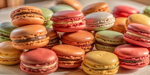 Wall Mural - Pastel-hued macaroons in various colors floating on a light and airy background, whimsical, treats, sweets, macaroons, pastel