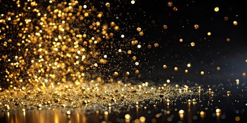 Poster - Shimmering gold particles on a dark black background, gold, particles, shiny, glitter, luxury, elegant, chic, abstract