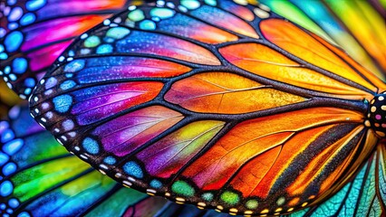 Sticker - Close-up of a butterfly wing with vibrant colors and intricate patterns, macro, nature, insect, wing, close-up, bright