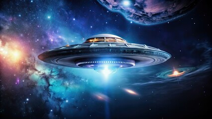 Wall Mural - futuristic alien spacecraft hovering in space, alien, spacecraft, futuristic, technology