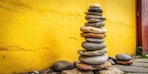 Poster - Stacked rocks forming a tower, balance, stability, nature, outdoor, art, sculpture, landscape, zen, mindfulness