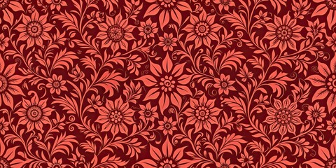 Poster - Seamless red floral pattern, perfect for background design or textiles, flowers, blooms, botanical, seamless, red, elegant