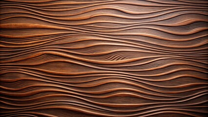 Wall Mural - Dark brown wooden surface with smooth coating and wavy water pattern relief texture background, wood, brown, surface, artistry