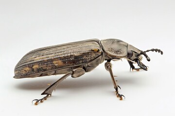 A click beetle with its distinctive shape on a whi 7 1 beetle, insect, bug, isolated, macro, nature, animal, black, white, close-up, green, wildlife, closeup, pest, scarab, brown, antenna, stag, coleo