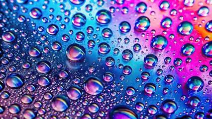 Sticker - Colorful raindrops of assorted sizes against a backdrop of blended blue and pink hues, raindrops, colorful, sizes, assorted, backdrop