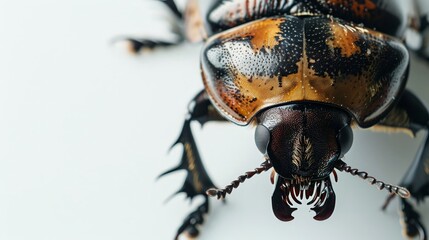 A closeup of a whirligig beetle on a white backgro 38 beetle, insect, bug, macro, isolated, animal, nature, black, white, close-up, closeup, wildlife, scarab, pest, red, coleoptera, brown, antenna, gr