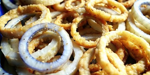 Sticker - Blue onion rings with a macro lens, close-up detail , blue, onion rings, macro, photograph, close-up, food, photography, vibrant